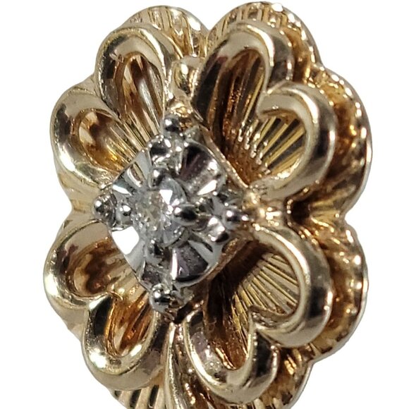 VTG 14kt Solid Yellow Gold Genuine Diamond 4 Leaf Clover Pin Tie Tack 5.48g 10mm - Picture 4 of 13